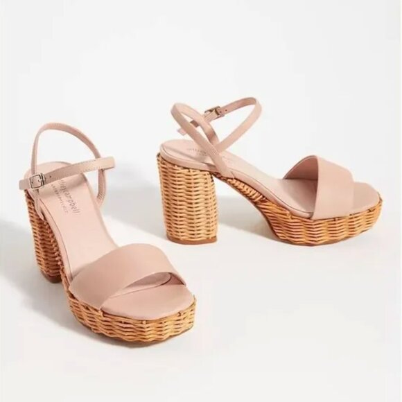 NWOT Jeffery Campbell Anthropologie Platform Pink Leather Basket Heels - Picture 1 of 9